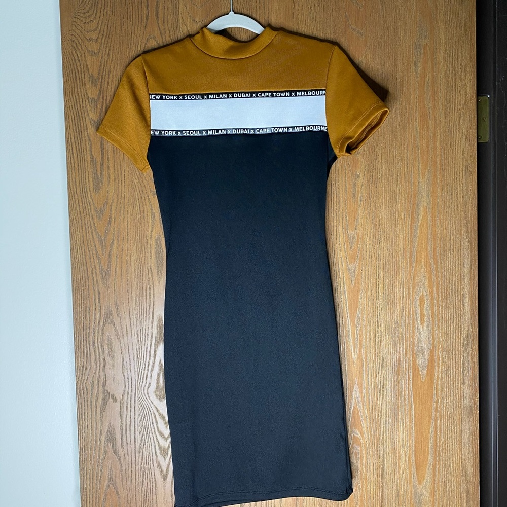 Caramel white and black bodycon dress
